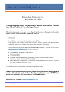 Scopri di più sull'articolo Premio Karl Jaspers Giovani 2023/24 Call for Papers