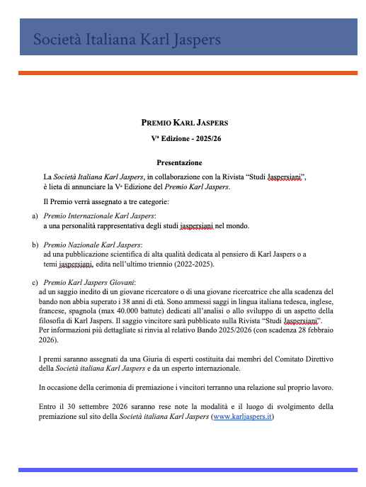 You are currently viewing Karl Jaspers Prize Fifth Edition – Call 2025/26